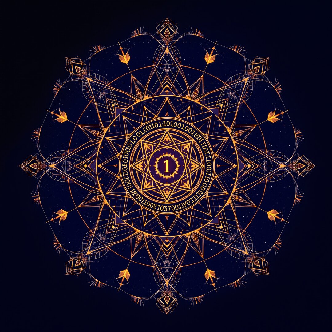 A mandala made of binary digits — sacred geometry meeting computational notation
